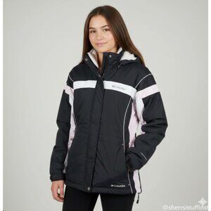 Columbia Youth Girls Insulated Winter Jacket Black Pink White Size 14/16